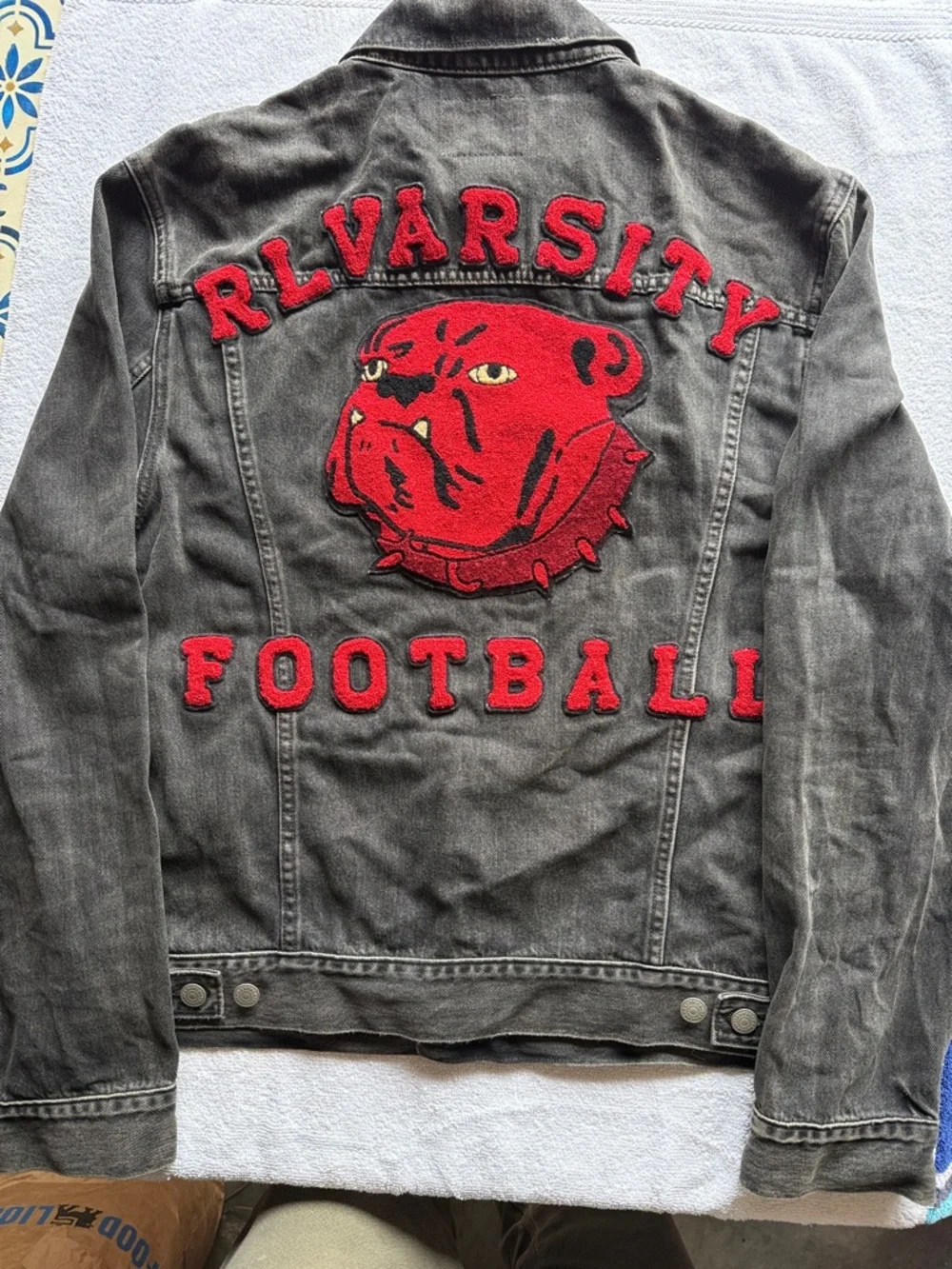 Polo Ralph Lauren RL Varsity Football Bulldog Denim Jacket L - Picture 3 of 16